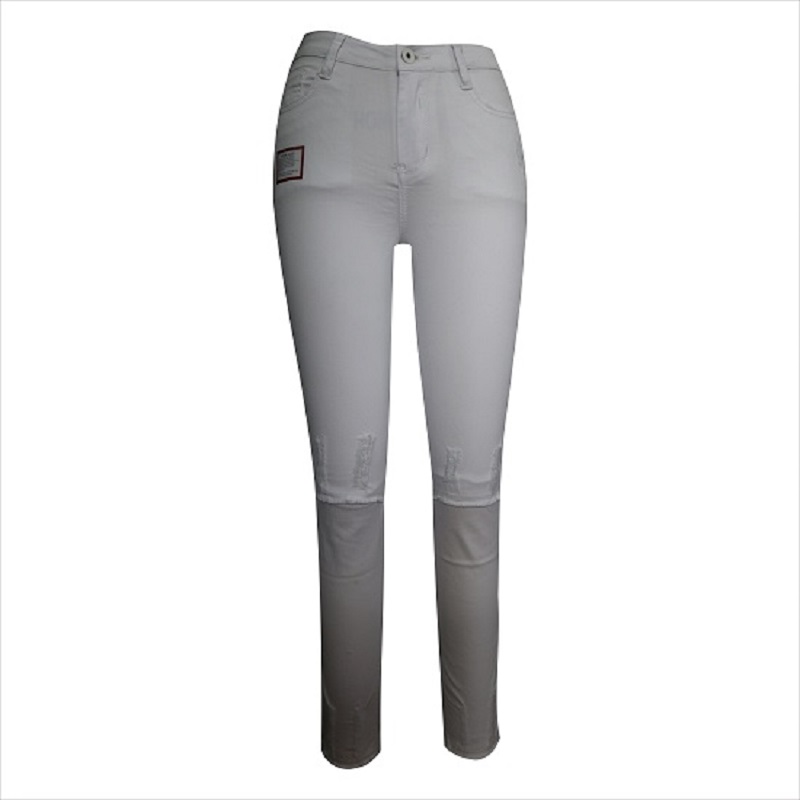 cintura alta branca joelho rasgado e bainha jeans skinny WS1001