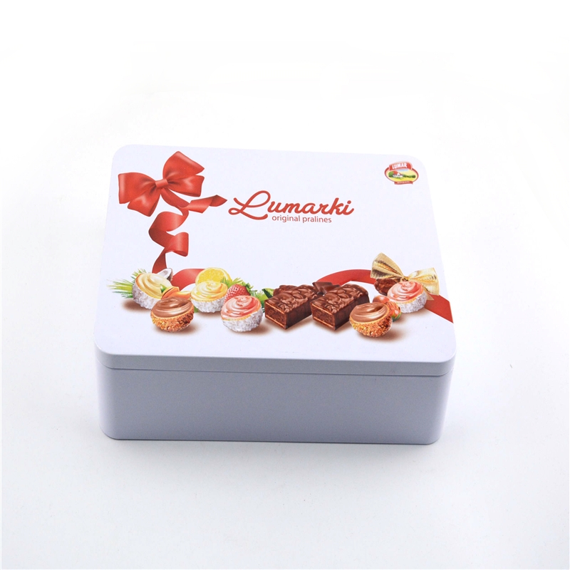 O costume do produto comestível imprimiu a caixa retangular da lata do biscoito do chocolate com logotipo gravado