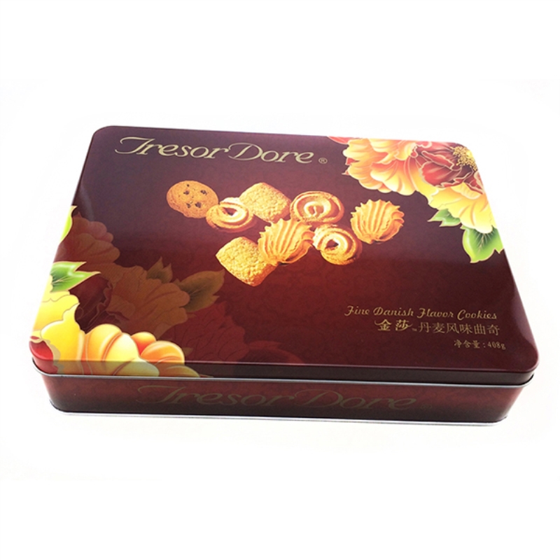 Caixa de lata retangular impressa personalizada para biscoito, biscoito e doces