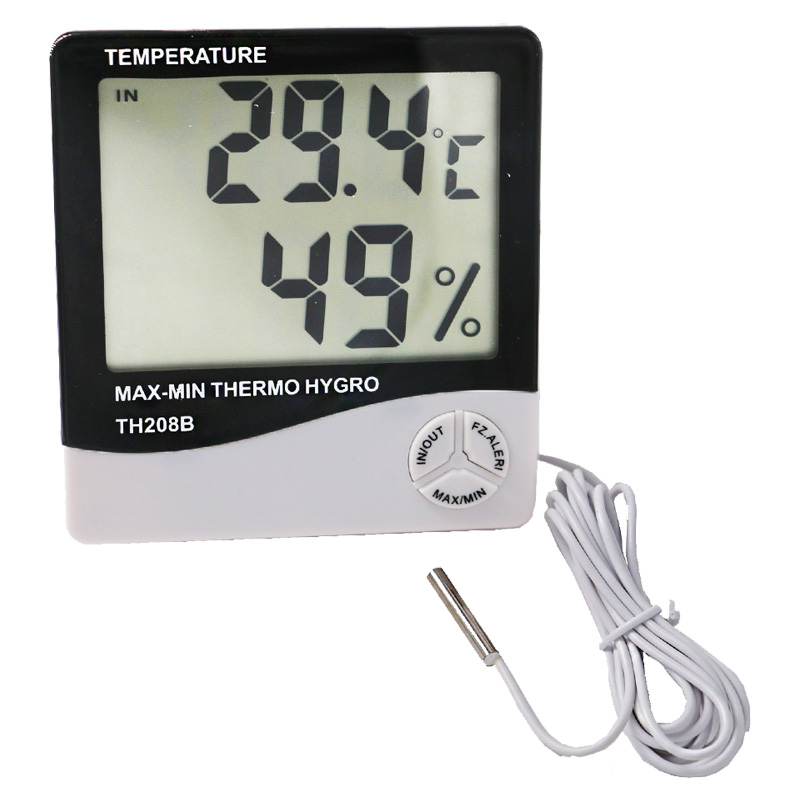 Alta Precisão Preço de Fábrica de Som-luz de Alarme LCD Termômetro Higrômetro com Sensor Externo