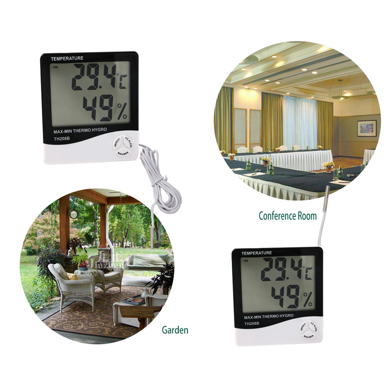 Alta Precisão Preço de Fábrica de Som-luz de Alarme LCD Termômetro Higrômetro com Sensor Externo