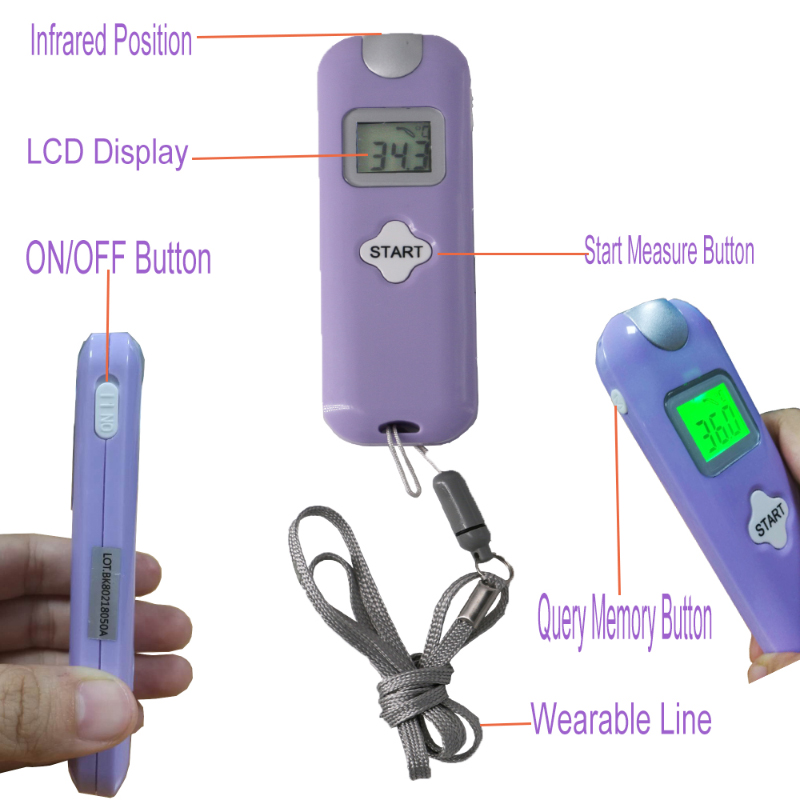 Termômetro infravermelho sem contato de 3 cores Backlight com alertas da temperatura