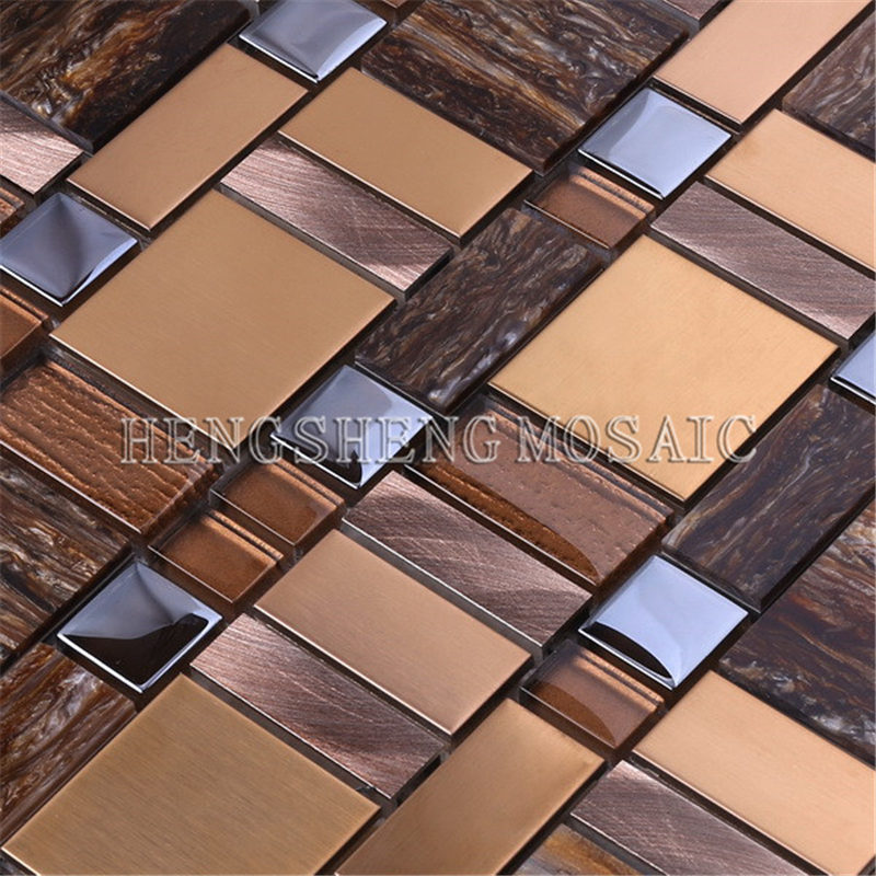 AE52 venda quente de luxo de cobre ouro américa do norte folha de resina de vidro misturado mosaico de metal telha