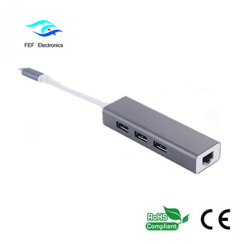 USB 3.1 Tipo c para RG45 fêmea Gigabit Ethernet + 3 * USB2.0 shell fêmea ABS Código: FEF-USBIC-016