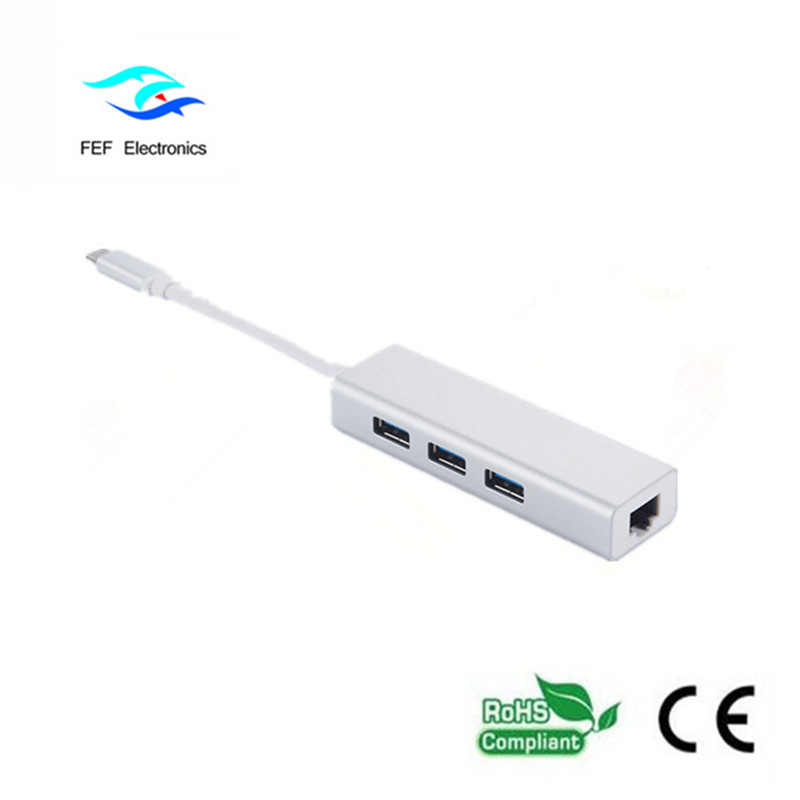 USB 3.1 Tipo c para RG45 fêmea Gigabit Ethernet + 3 * USB2.0 shell fêmea ABS Código: FEF-USBIC-016