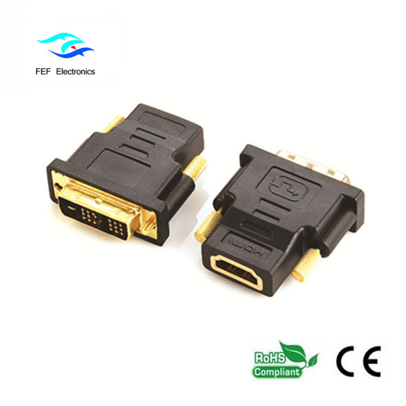 DVI (18 + 1) macho para adaptador fêmea HDMI ouro / niquelado Codigo: FEF-HD-002