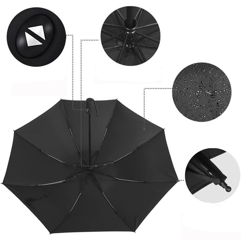 Cutom hidrofóbico do revestimento do guarda-chuva de 8 reforços Waterproof 3 guarda-chuva de dobramento da chuva do AOAC da reversão