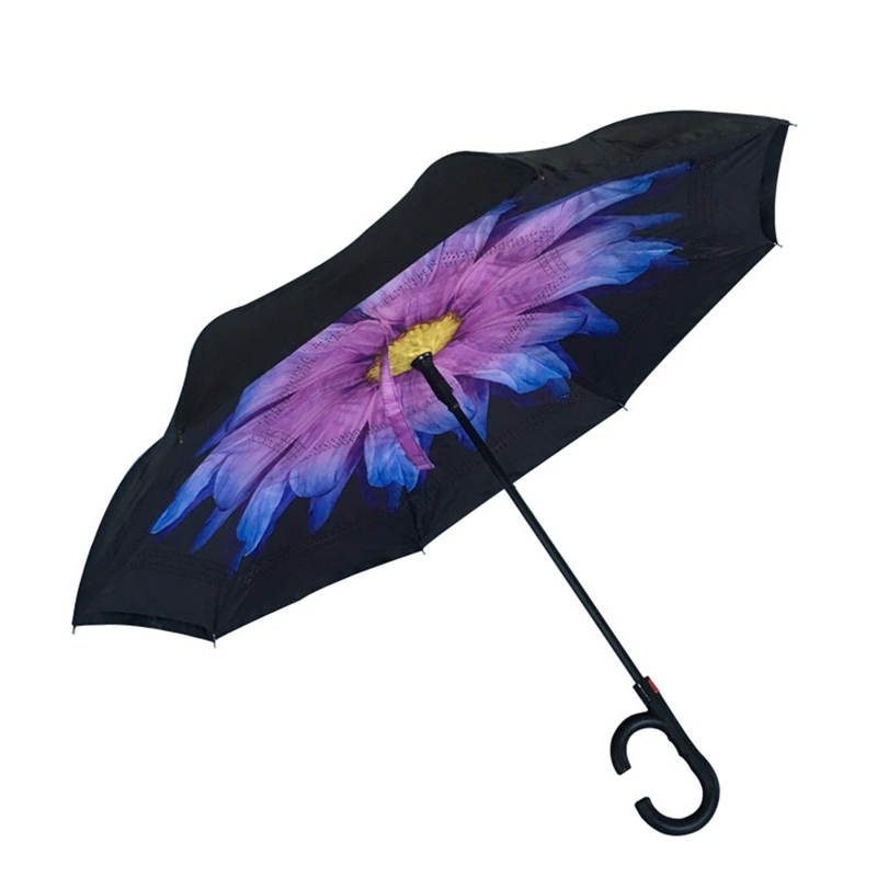 Guarda-chuva reto reverso aberto do guarda-chuva automático do carro 2019 com impressão da flor