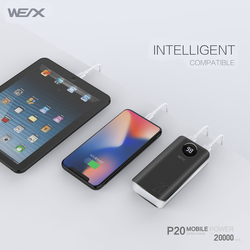 WEX P20 Power Bank questão, A + grau de núcleo da bateria, fácil de transportar durante viagens e viagem de negócios