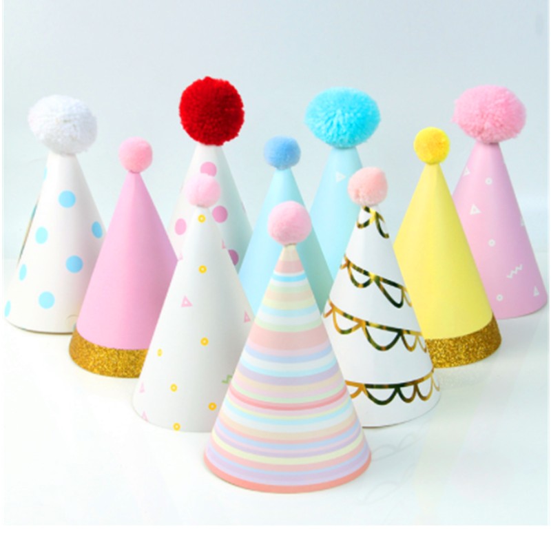 Feliz Ano Novo Foil Fringed Cone Hats Papel com Glitter
