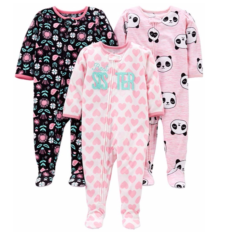 Carter's Baby e Toddler Girls '3-Pack Loose Fit Fleece Footed Pijamas Pijamas