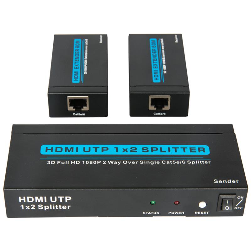 2 portas UTP HDMI 1x2 Splitter sobre Cat5e / 6 único com 2 receptores de até 60m