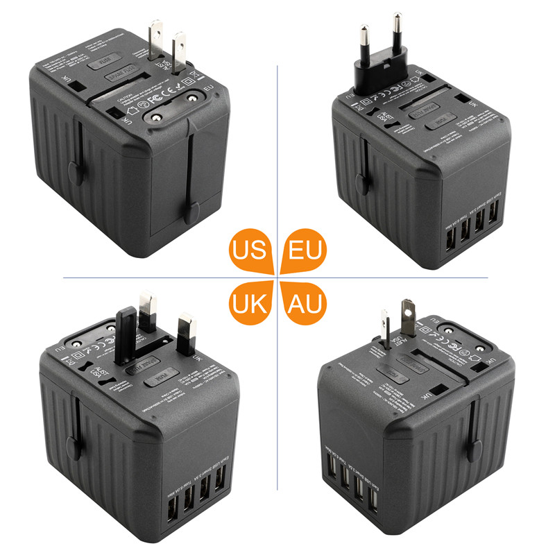 RRTRAVEL Universal Travel Adapter, International Power Adapter, Worldwide Plug Adaptor com 4 USB Ports, High Speed 4.5A Wall Charger, All in One AC Socket for USA UK AUS Europe Asia Cell Phone Laptop