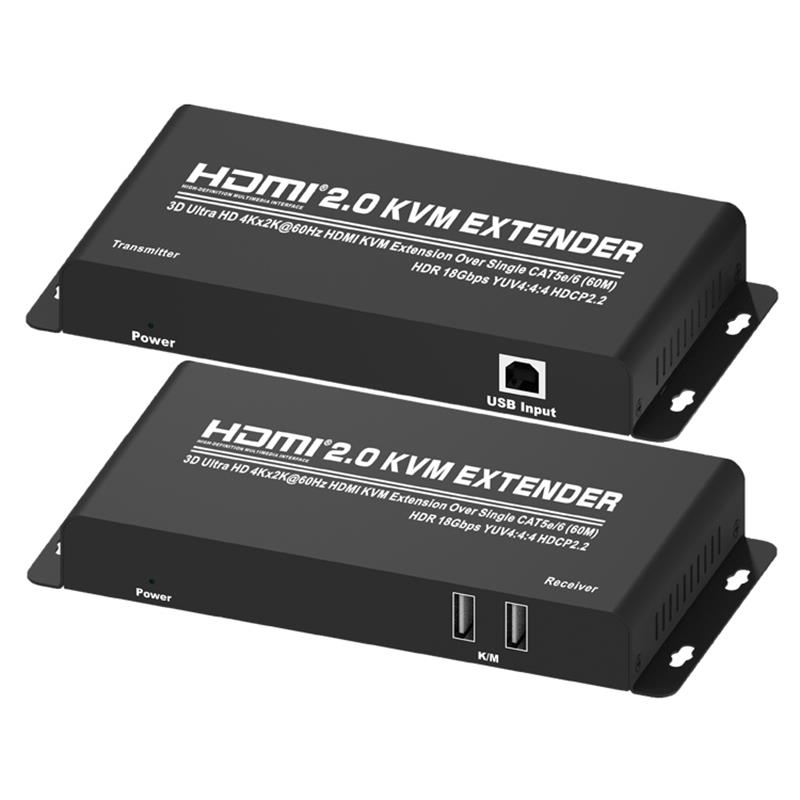 Extensor KVM HDMI 2.0 60m sobre CAT5e / 6 Único Suporte Ultra HD 4Kx2K a 60Hz HDCP2.2