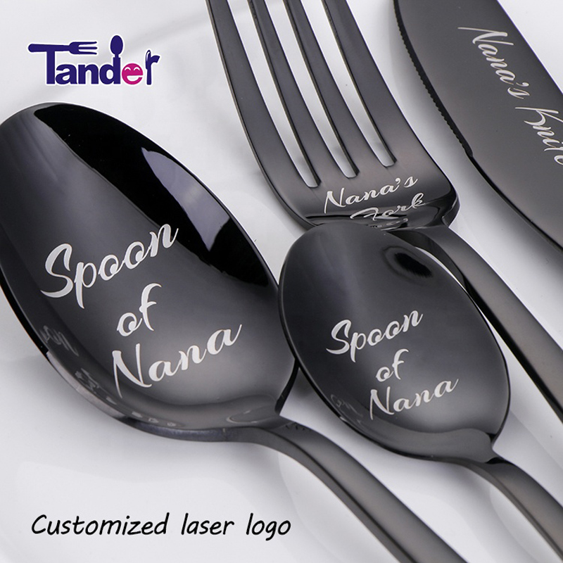Laser personalizado o SEU logótipo do Nome Texto sobre aço inoxidável Cutlery Set Knife Fork Spoon
