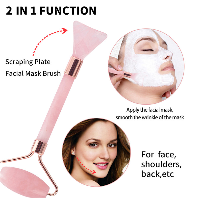 Jade Roller, 100% Rose Quartz Roller @Scraping Plate  Mask Brush and Face Cleaning Brush 4 Massagista funcional Da face para o pescoço do rosto