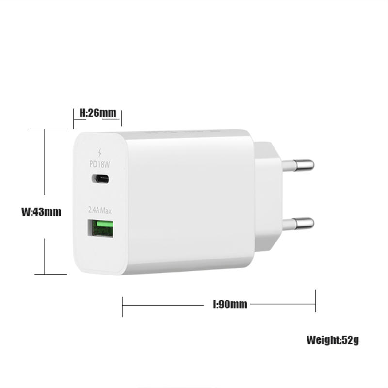 18 W QC 3.0 + 2.4A Adaptador Tipo-c USB Adaptador de Carregador de Viagem de Parede Carregador Rápido de Telefone Móvel multi port usb chargers