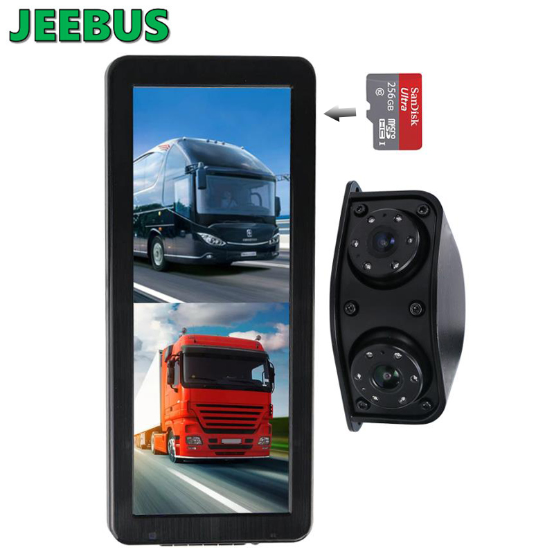 Câmera HD à prova d'água de visão noturna frontal traseira AHD Dual Video Dash Cam Mirror Sistema de monitor DVR para ônibus