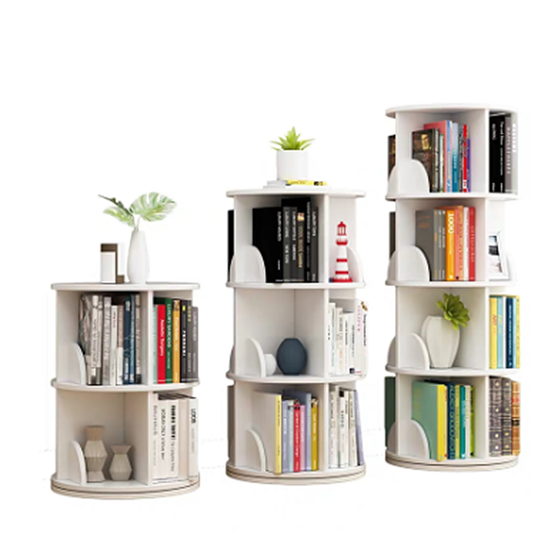 TMJ-2050 Custom Modern Home Wood White Revolving Storage Holders Racks Rotating Bookcase Shelf