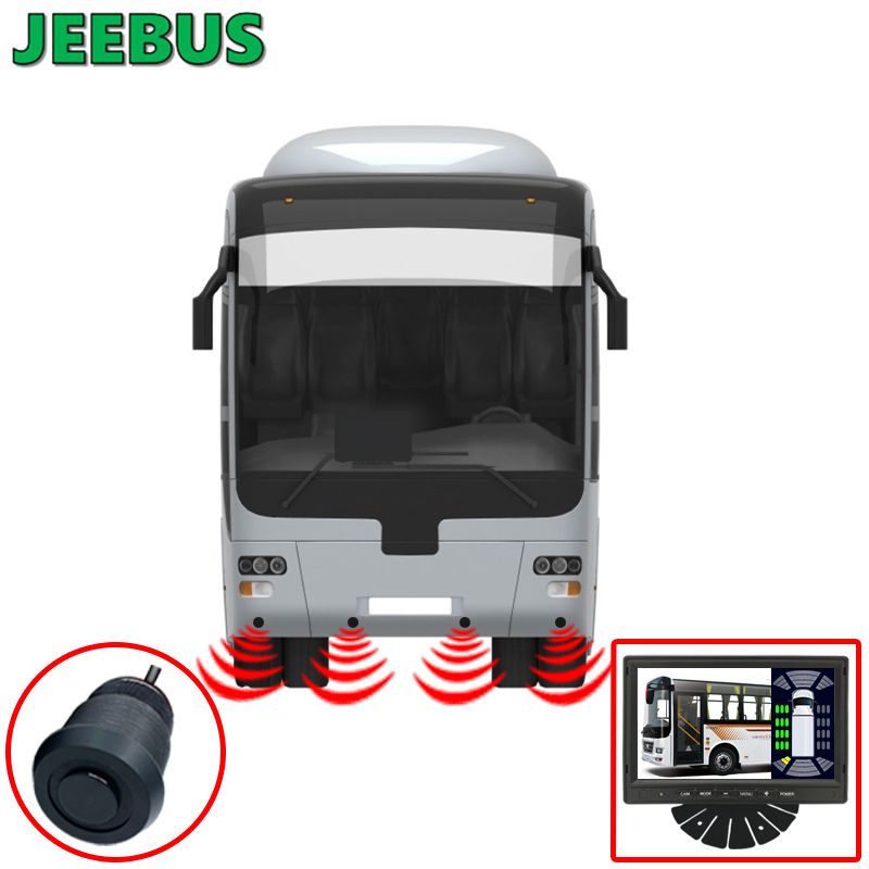 Sistema de Monitor do Sensor de Radar do Veículo HD 1080P Câmera inversa de ônibus com 16 Sensores de detecção Visão CEGA Visão Digital de Alerta