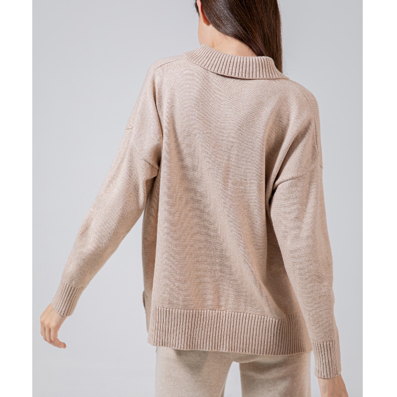 Loose e elegante simples knit lapela única top 68023#