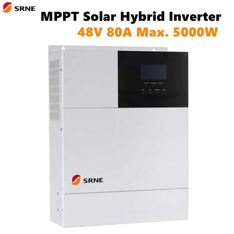 SRNE MPPT MAX 5000W Solar Charge Híbrido Inversor 80A Pure Sine Wave Inversor 48V 220 V PV CARGA 145V 50HZ 60Hz Auto Display LCD