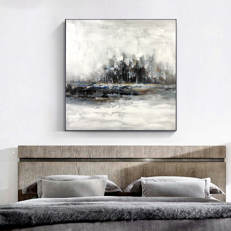 Venda quente Arte finala abstratana lona modren preto e branco artesanal pinturas a óleo para a decoração da parede da sala de estar