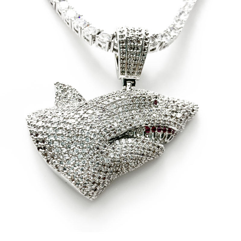 Hot selling moda luxo jóias diamante tubarão hip hop colar
