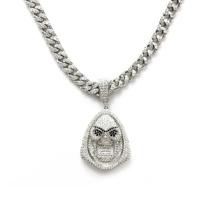 Anova cabeça de demônio de zircão enrustado hip-hop parece um colar de diamante