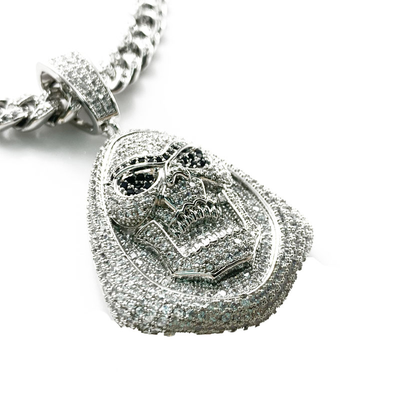 Anova cabeça de demônio de zircão enrustado hip-hop parece um colar de diamante