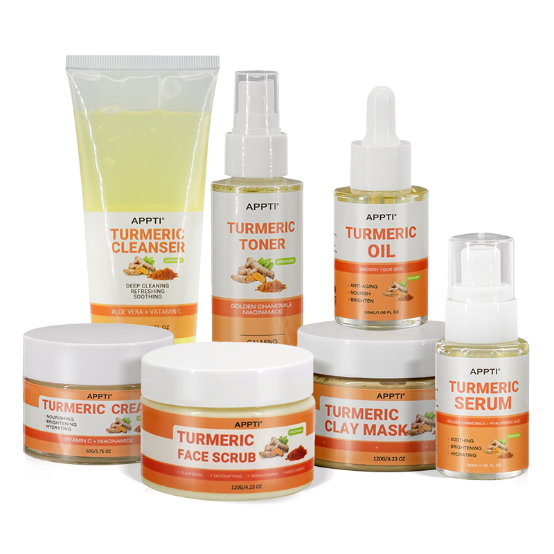 OEM Etiqueta Privada Organic Vegan Natural Acne Skincare Gift Kit Face Soro Anti Envelhecimento Coréia Turmeric Facial Skin Cuidados Curmeric Conjunto