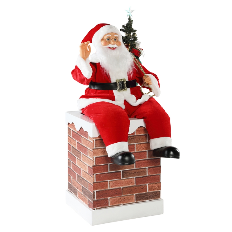 60/100cm Christmas Chaminé animado Papai Noel com iluminação de ornamento musical decoração figurine coleção de férias k/d