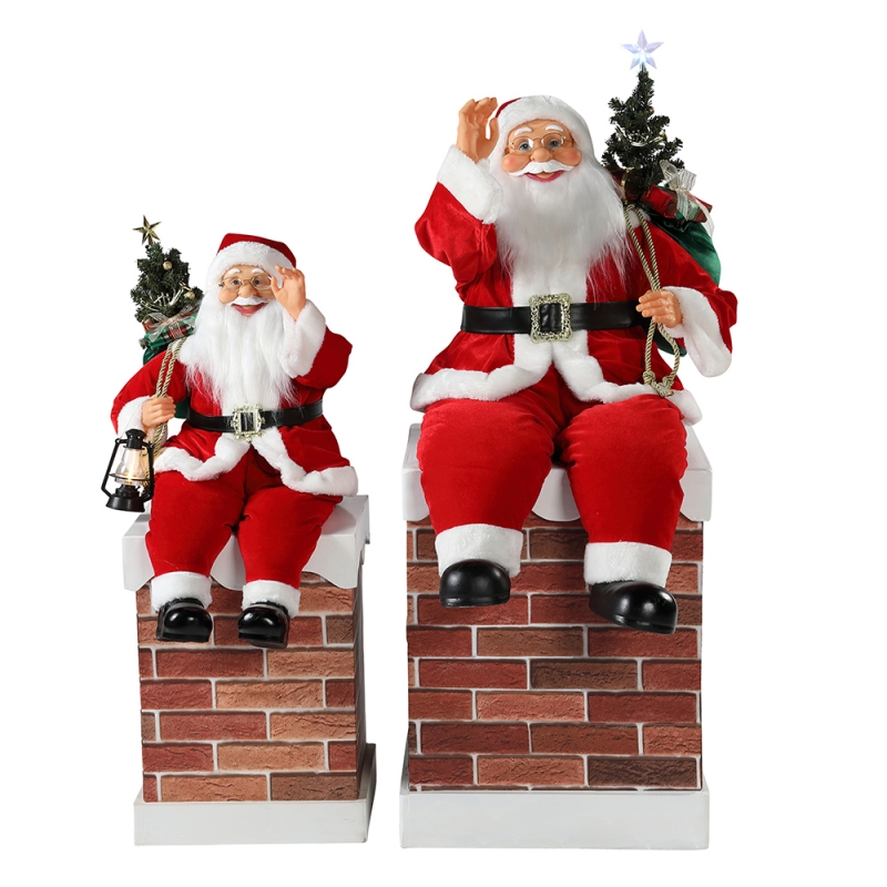 60/100cm Christmas Chaminé animado Papai Noel com iluminação de ornamento musical decoração figurine coleção de férias k/d
