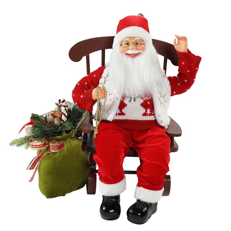 55cm Cadeira animada Papai Noel com luz Natal ornamento figurine decoração xmas bonecos coleção de férias casa presentes