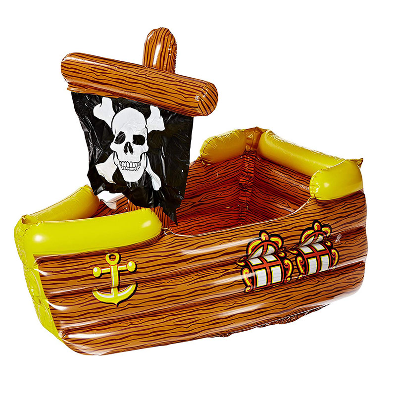 Inflável PVC Brown e Navio de Pirata Amarelo com bandeira de Crossbone, Festa Decorativa Bebida Brinquedo Refrigerador