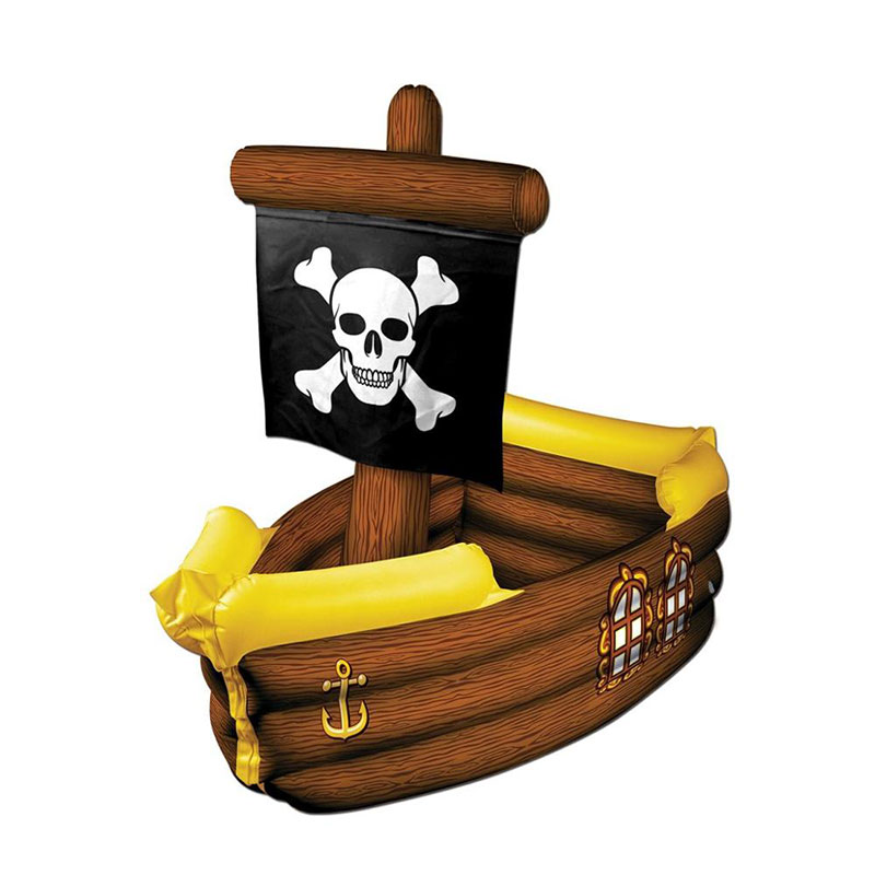 Inflável PVC Brown e Navio de Pirata Amarelo com bandeira de Crossbone, Festa Decorativa Bebida Brinquedo Refrigerador