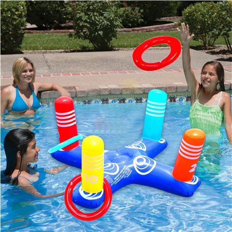 Conjunto de brinquedos de água de anel denatação flutuante, jogo inflável de arremesso de anel, festa infantil de jogo para fora do ar livre