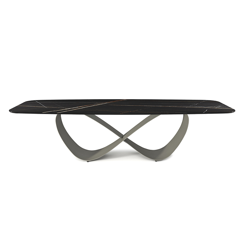 Aço inoxidável personalizado italiano Moderno de Luxo Luxo Luxo Retangular Mesa de Jantar de Pedra Sinterada Black 12 lugares