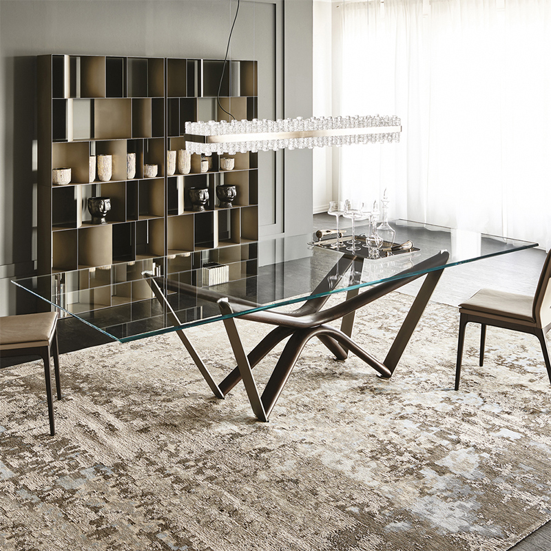 Luxo ao ar livre italiano espelhou a mesa de jantar retangulares de vidro retangular de 8 lugares