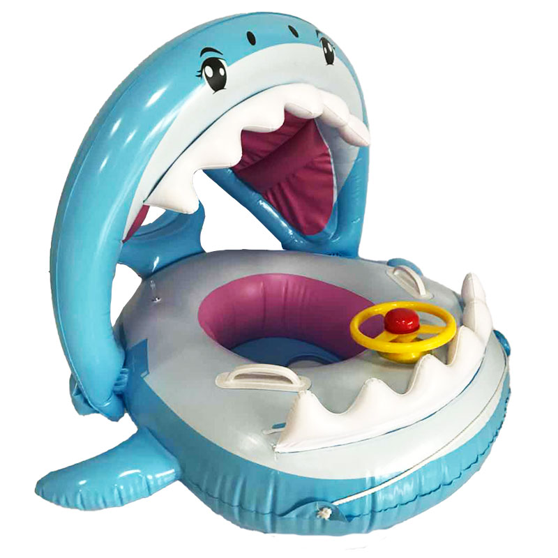 Crianças de 6 a 36 meses flutuam, piscina para criança flutuando com tubarão de dossel inflável