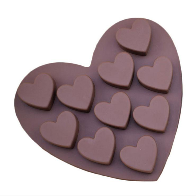10 cáries molde de silicone em forma de coração para assar Chocolate Soap fondante Pudim geléia de doces de biscoito de gelo de gelo