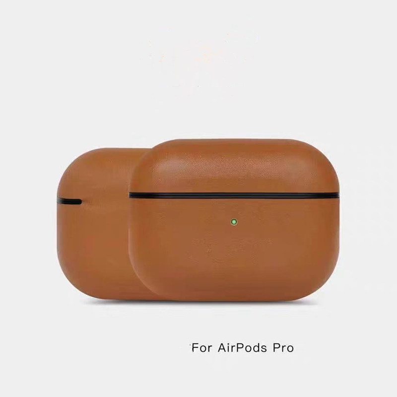 Caixa de couro AirPods Pro, caixa genuína de couro louco de cera de óleo genuíno, Totalmente feito à mão, LED frontal visível (marrom escuro)