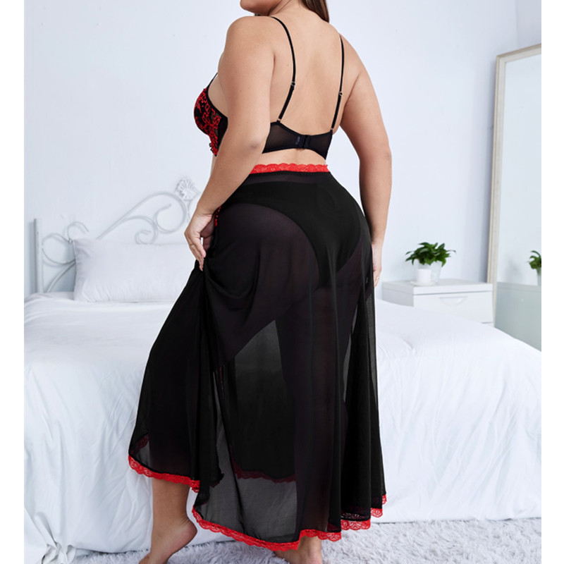 Contraste de bordado de bordado de lingerie de lingerie skia de coxa dividida