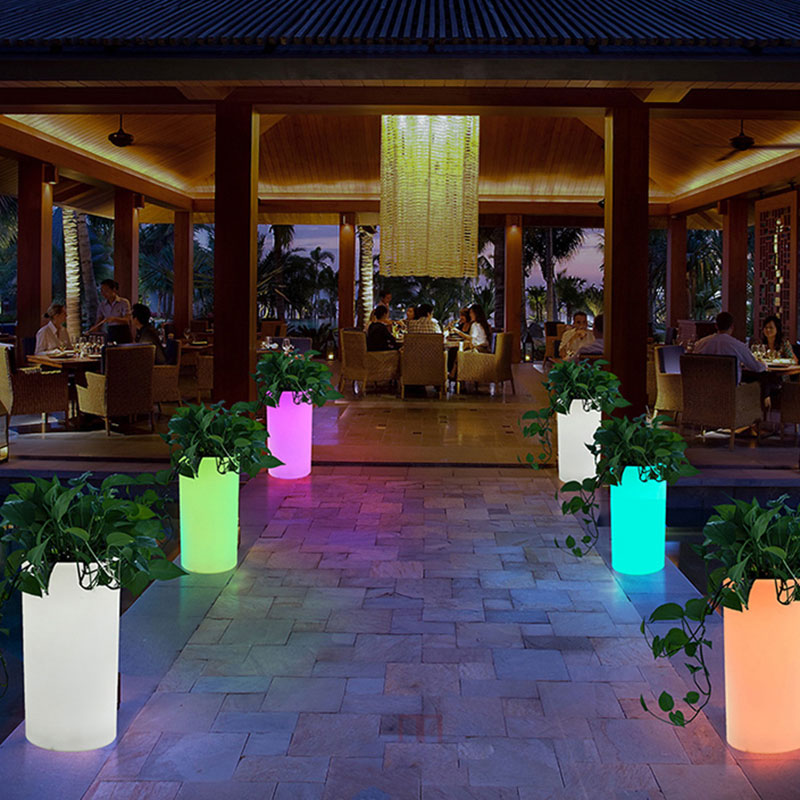 Potes de flores iluminadas por jardim ao ar livre, led de plástico RGB Alwork
