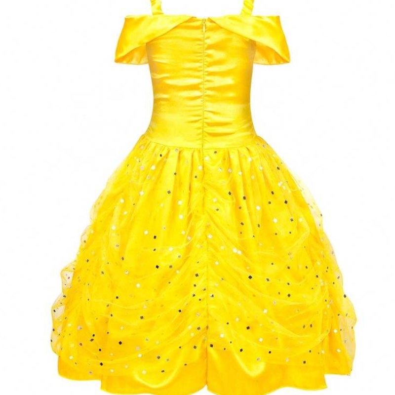Halloween crianças roupas em camadas de ombro amarelo princesa belle figurmine meninas vestido de halloween hcbl-001