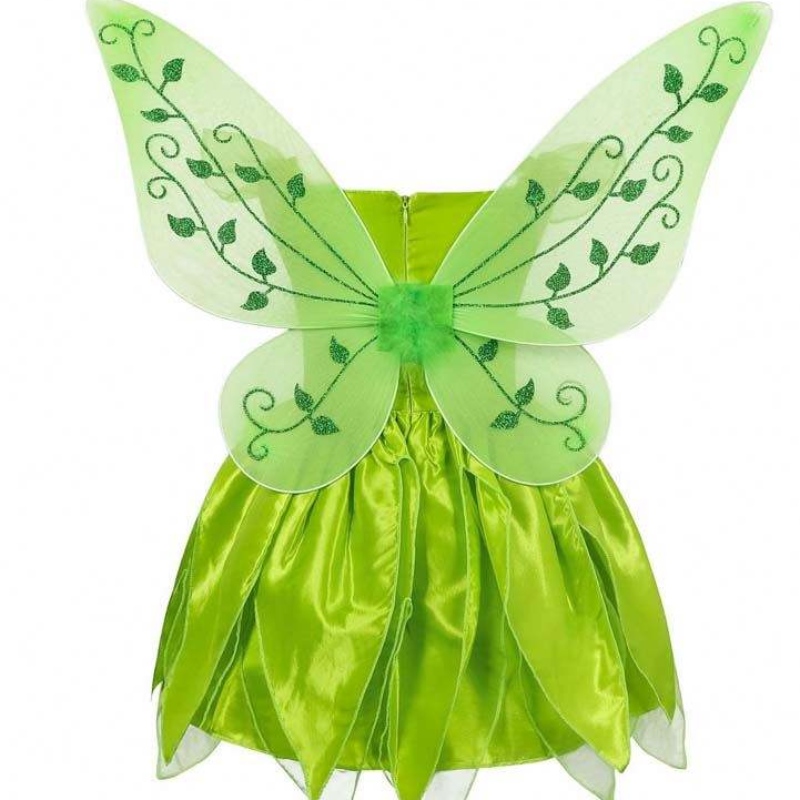 Toddler Kid Halloween Cosplay Roupfits Set Dançando Butterfly Green Fairy Wing Tinker Bell Dress 2-10T HCTB-001