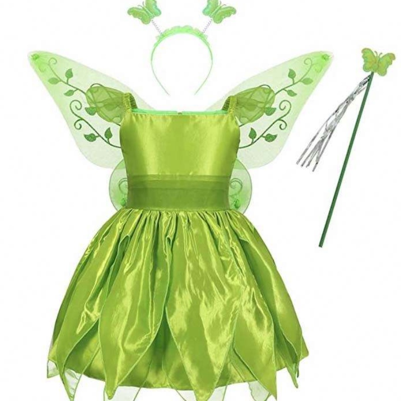 Toddler Kid Halloween Cosplay Roupfits Set Dançando Butterfly Green Fairy Wing Tinker Bell Dress 2-10T HCTB-001