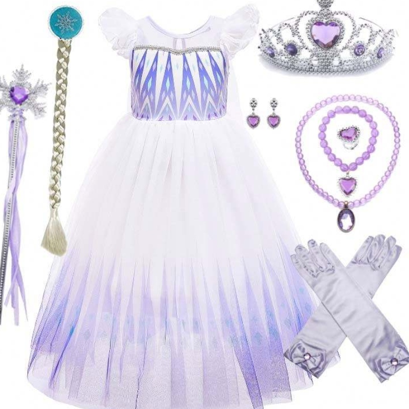 Atacado de 3 a 10 anos Princesa Snow Queen Elsa Rainha Vestido com Acessórios Crown Braid Wand HCGD-029