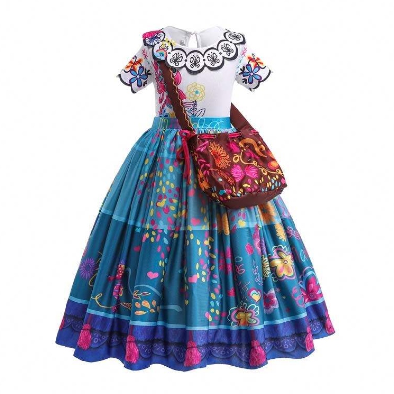 2022 crianças encanto madrigal princesa saias roupas azuis mirabel de encanto com bolsa 100-160cm hcis-001