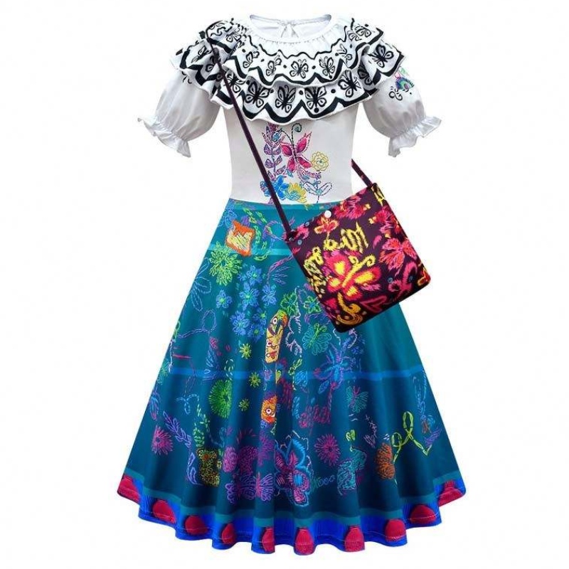 2022 crianças encanto madrigal princesa saias roupas azuis mirabel de encanto com bolsa 100-160cm hcis-001